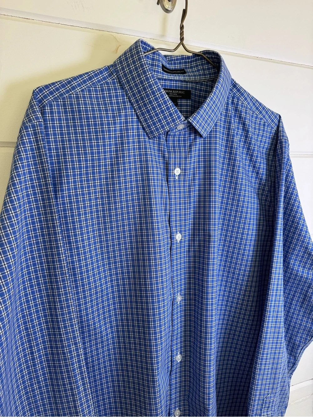 Banana Republic Camden Standard Fit Blue Plaid Non-Iron Shirt L 16-16.5